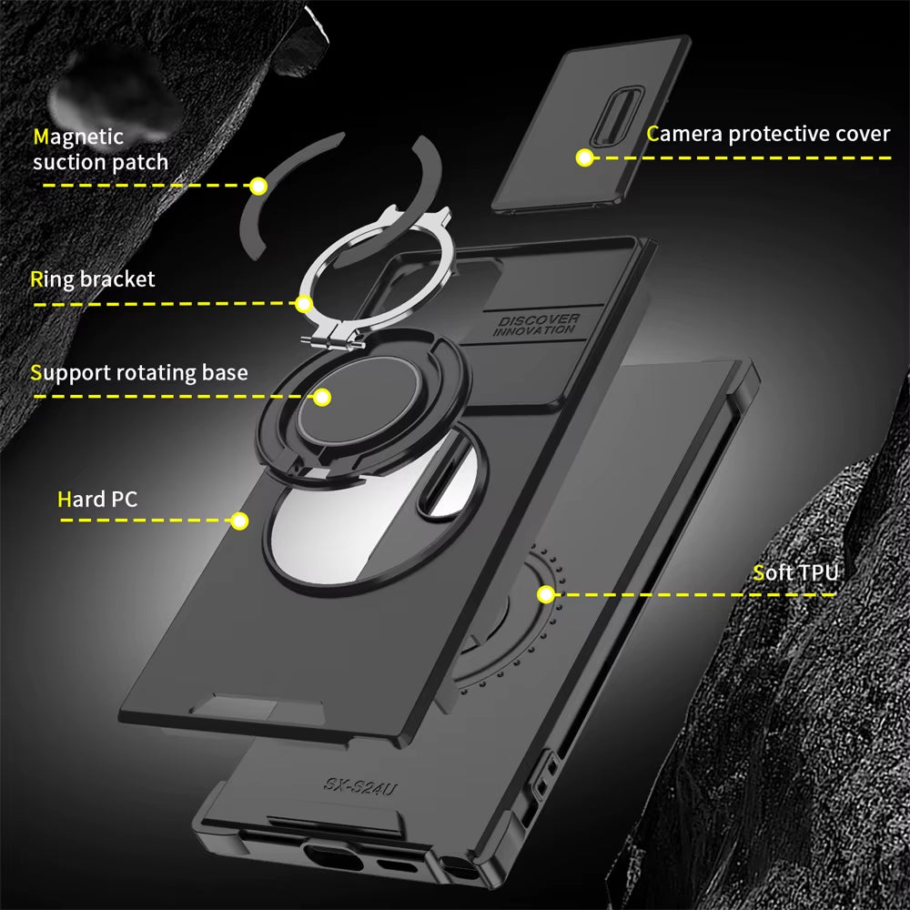 Slide Camera Protection Magnetic Stand Phone Case for Samsung S26 S25 Edge S24 S23 plus S21 S22 Ultra FE A54 A15 A05 A05S Cover