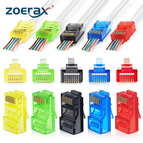 50PCS RJ45 Cat6 Pass through Connectors, Assorted Colors EZ to Crimp Modular Plug for Solid or Stranded UTP Network Cable